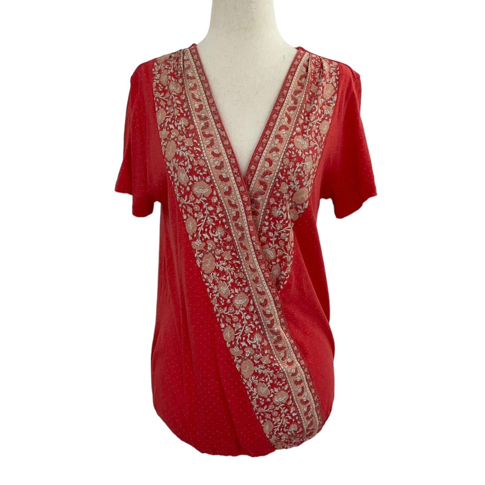 Lucky Brand Red Orange Blouse Women Size Medium  4629